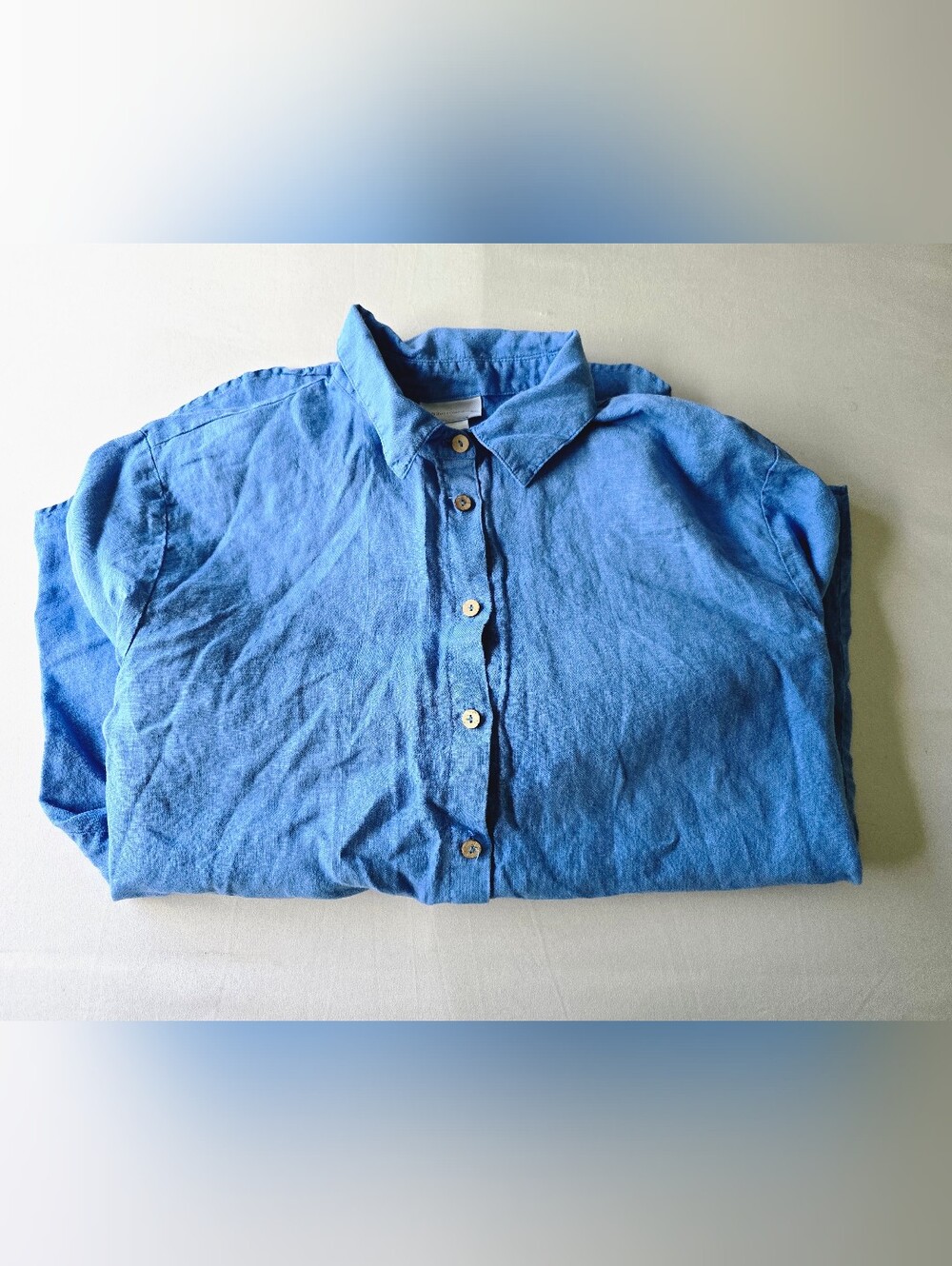 Soft Surroundings 100% Linen Blue Button Down Size Large